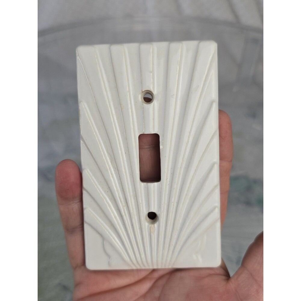 3 pc Art Deco Style Sunburst Stoneware Single Switch Electrical Covers